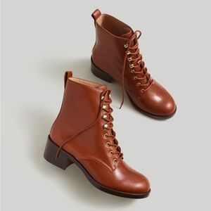 Madewell Patti Leather Lace Up Boots in English Saddle